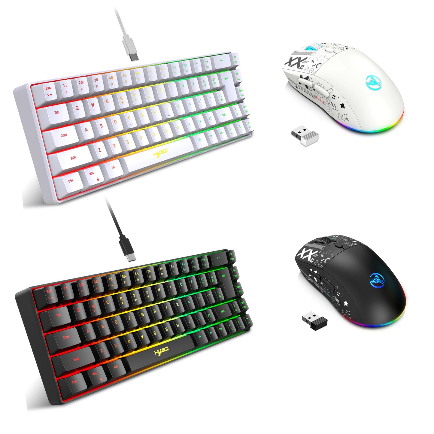60% Gaming Keyboard and Mouse Combo – Compact Wired RGB Keyboard & Mouse Set for PC, Laptop & Office Use (White)