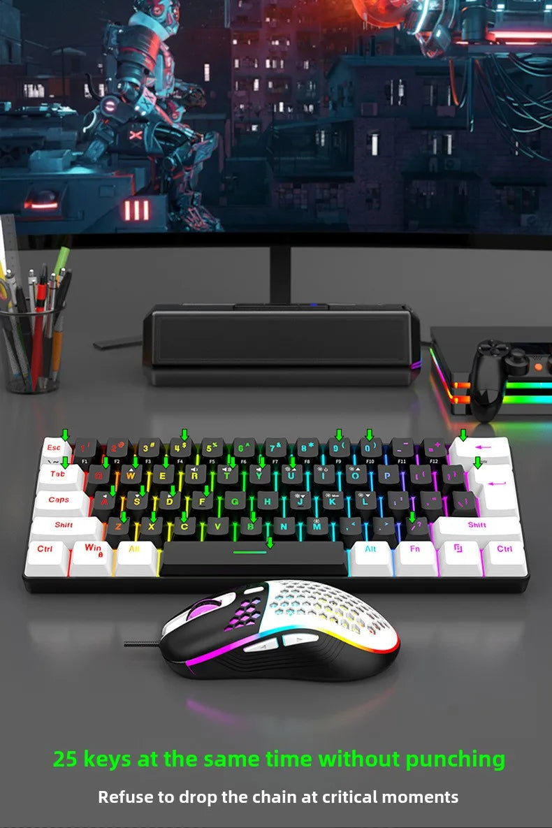 60% RGB Gaming Keyboard and Mouse Combo – Mini 61 Keys Wired PC Gamer Set