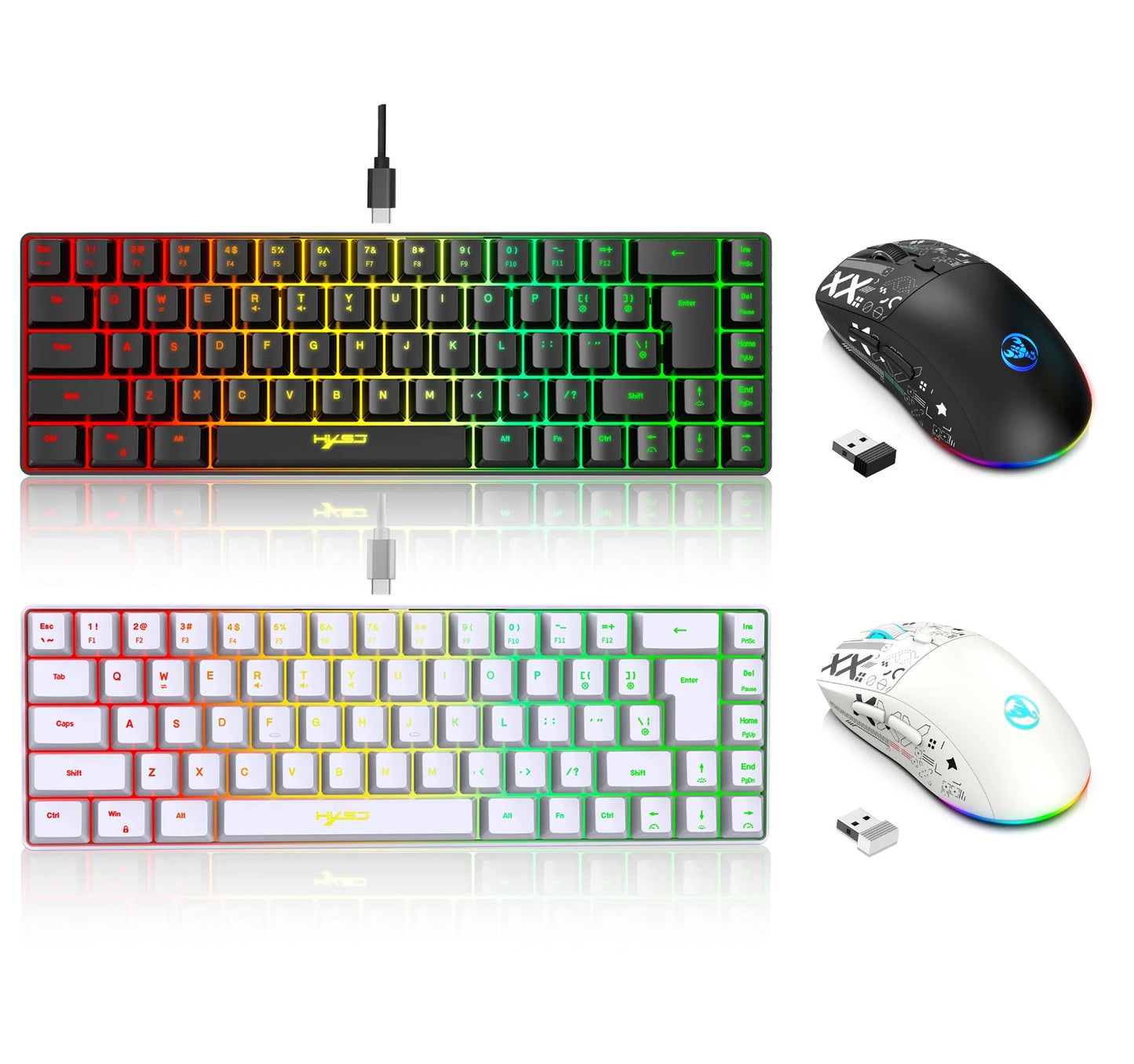 60% Gaming Keyboard and Mouse Combo – Compact Wired RGB Keyboard & Mouse Set for PC, Laptop & Office Use (White)