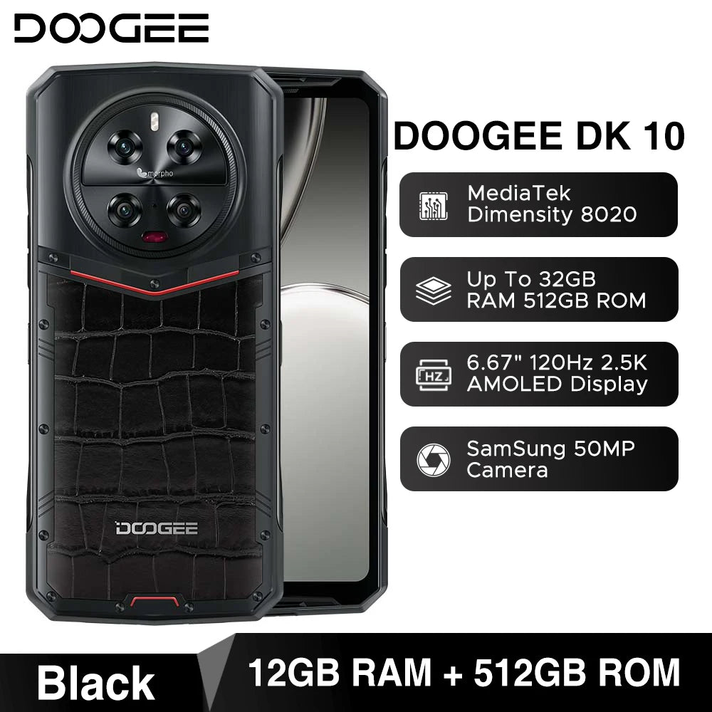 DOOGEE DK10 Rugged Smartphone Global Version – 5G, 6.67" 120Hz 2.5K AMOLED, 12GB RAM + 512GB ROM, Quad Camera, 120W Fast Charge