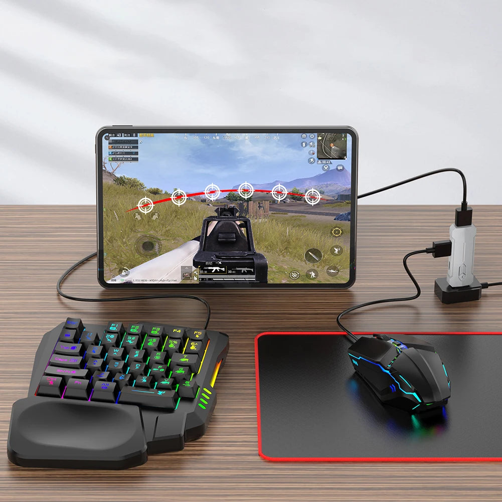5-in-1 Mobile Gaming Set – RGB Wired Keyboard, Mouse & Converter for PUBG