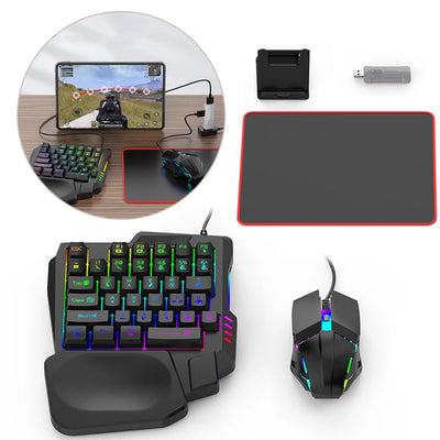 5-in-1 Mobile Gaming Set – RGB Wired Keyboard, Mouse & Converter for PUBG