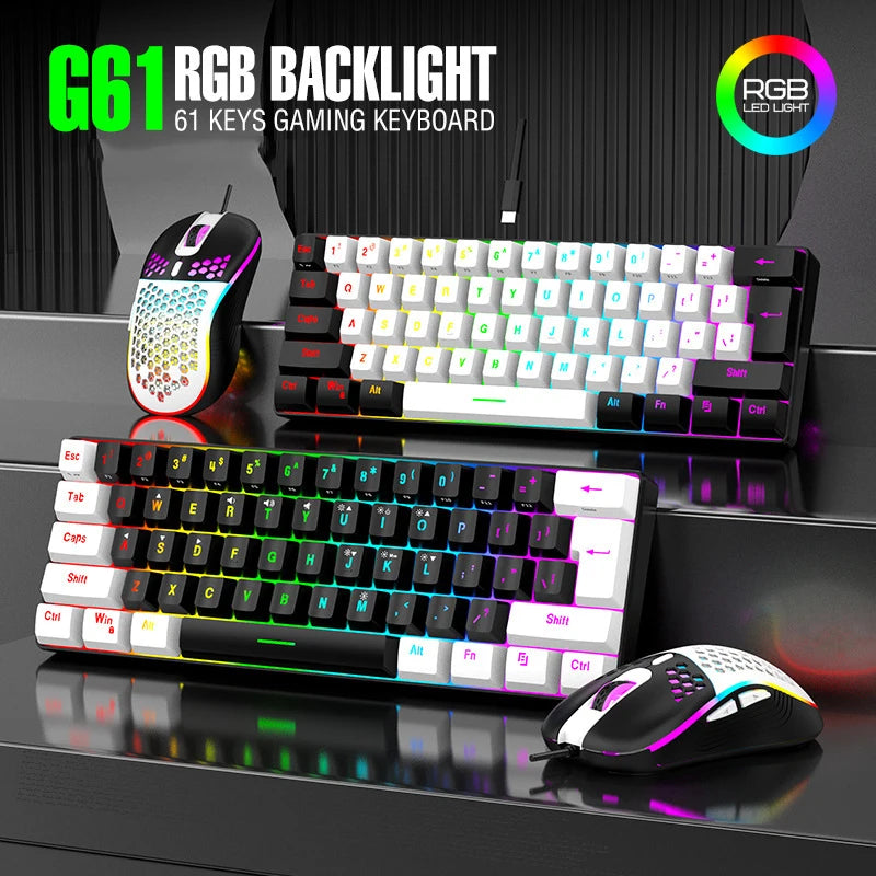 60% RGB Gaming Keyboard and Mouse Combo – Mini 61 Keys Wired PC Gamer Set