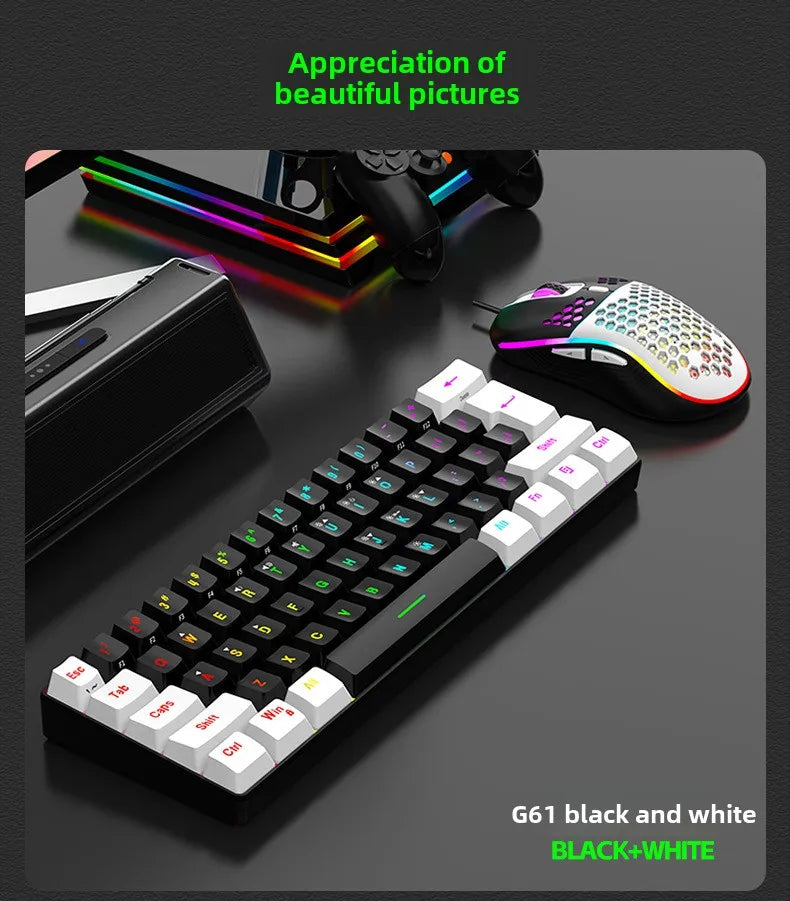 60% RGB Gaming Keyboard and Mouse Combo – Mini 61 Keys Wired PC Gamer Set