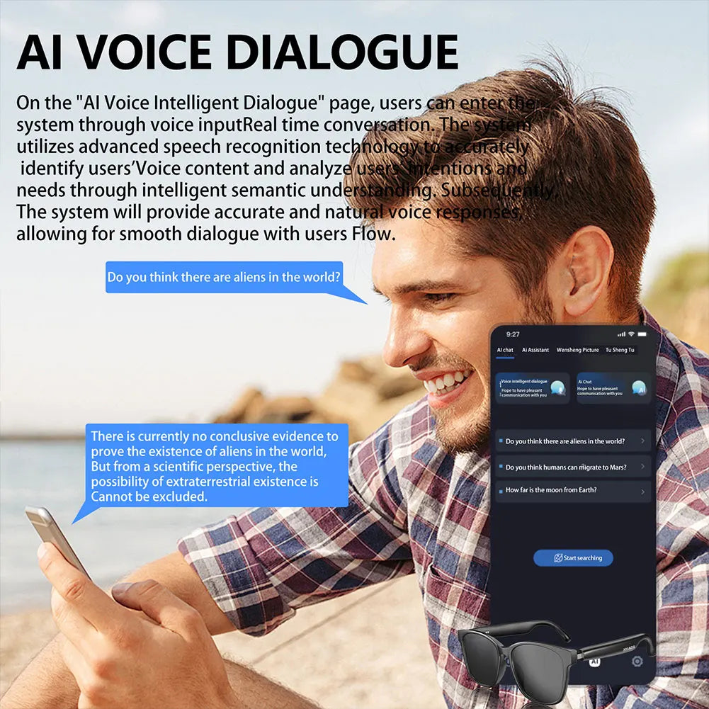 AI Translation Smart Glasses – 75 Languages, Bluetooth 5.4, Automatic Voice Translator Sunglasses