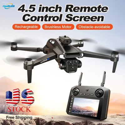 Drone 4K HD Brushless Motor with Dual Cameras & 4.5" Screen Remote – Obstacle Avoidance Quadcopter for Kids & Adults