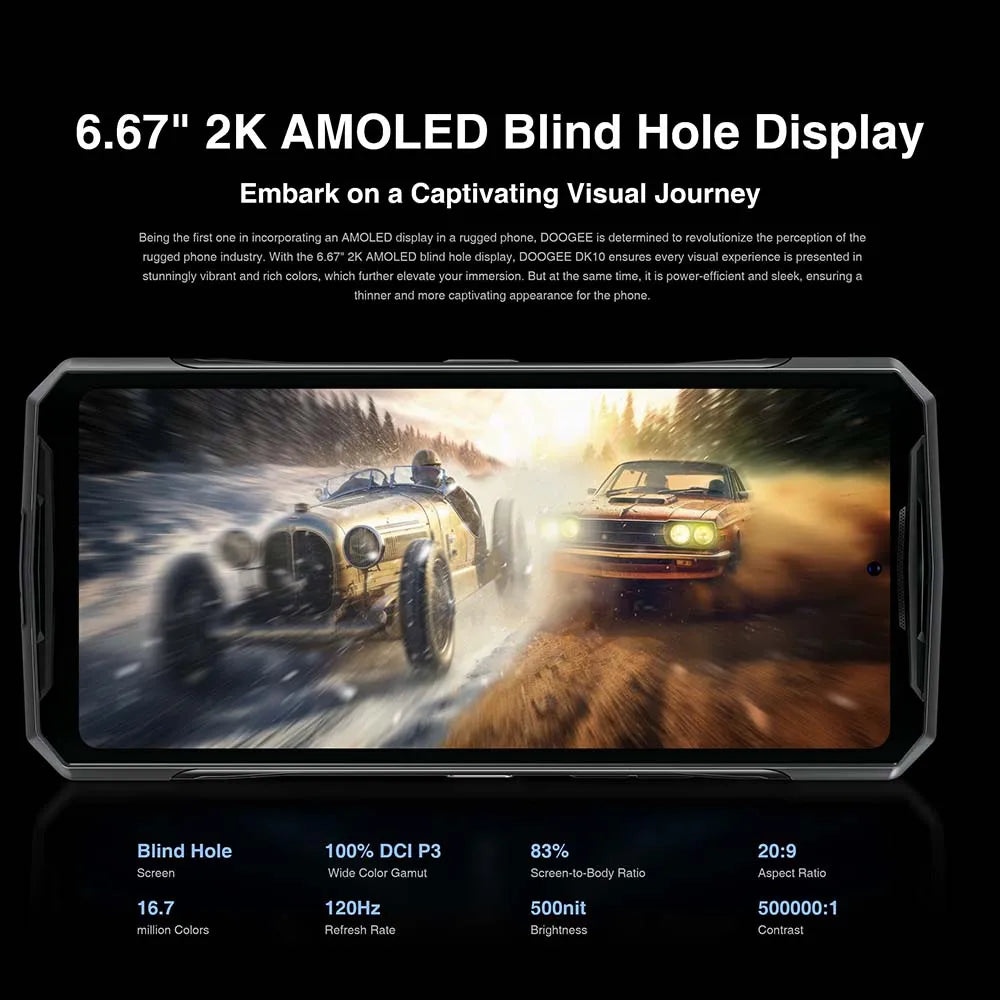 DOOGEE DK10 Rugged Smartphone Global Version – 5G, 6.67" 120Hz 2.5K AMOLED, 12GB RAM + 512GB ROM, Quad Camera, 120W Fast Charge
