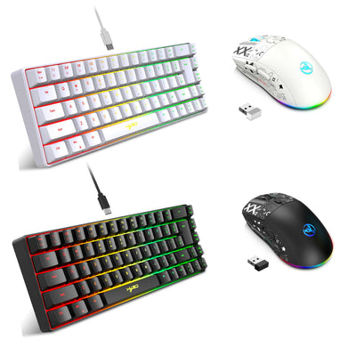 60% Gaming Keyboard and Mouse Combo – Compact Wired RGB Keyboard & Mouse Set for PC, Laptop & Office Use (White)