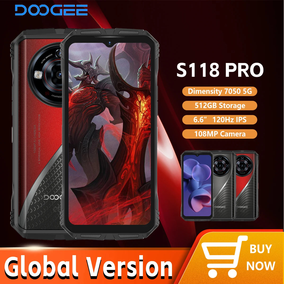 DOOGEE S118 Pro Rugged Smartphone – 5G, 6.6" FHD+ 120Hz Display, Dimensity 7050, 8GB RAM + 512GB ROM, 10800mAh Battery, NFC