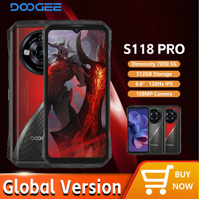 DOOGEE S118 Pro Rugged Smartphone – 5G, 6.6" FHD+ 120Hz Display, Dimensity 7050, 8GB RAM + 512GB ROM, 10800mAh Battery, NFC