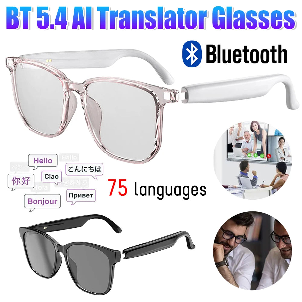 AI Translation Smart Glasses – 75 Languages, Bluetooth 5.4, Automatic Voice Translator Sunglasses
