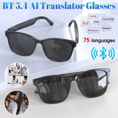 AI Translation Smart Glasses – 75 Languages, Bluetooth 5.4, Automatic Voice Translator Sunglasses