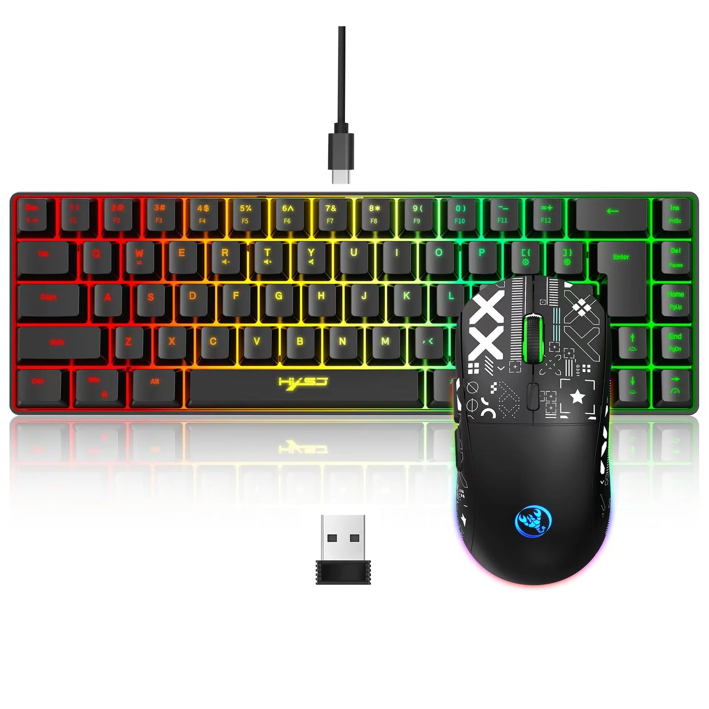 60% Gaming Keyboard and Mouse Combo – Compact Wired RGB Keyboard & Mouse Set for PC, Laptop & Office Use (White)
