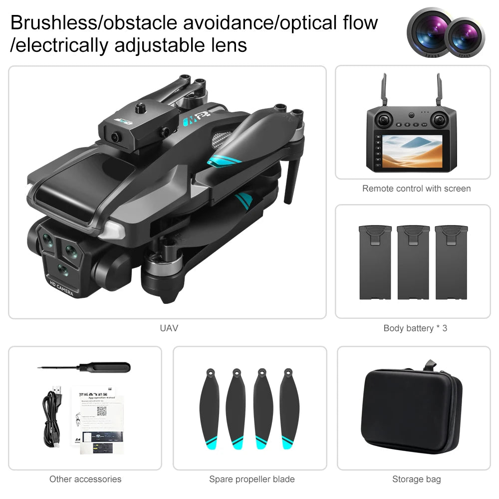 Drone 4K HD Brushless Motor with Dual Cameras & 4.5" Screen Remote – Obstacle Avoidance Quadcopter for Kids & Adults