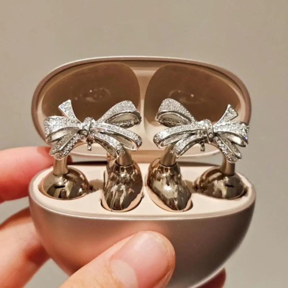 1 Pair Clip-On Earbud Jewelry – Bow-Shaped Headphone Decoration for Women | Exquisite Open-Ear Earphone Accessory & Gift