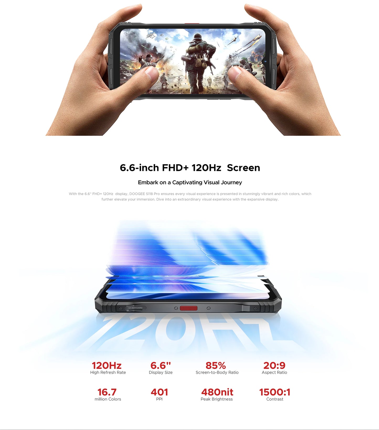 DOOGEE S118 Pro Rugged Smartphone – 5G, 6.6" FHD+ 120Hz Display, Dimensity 7050, 8GB RAM + 512GB ROM, 10800mAh Battery, NFC