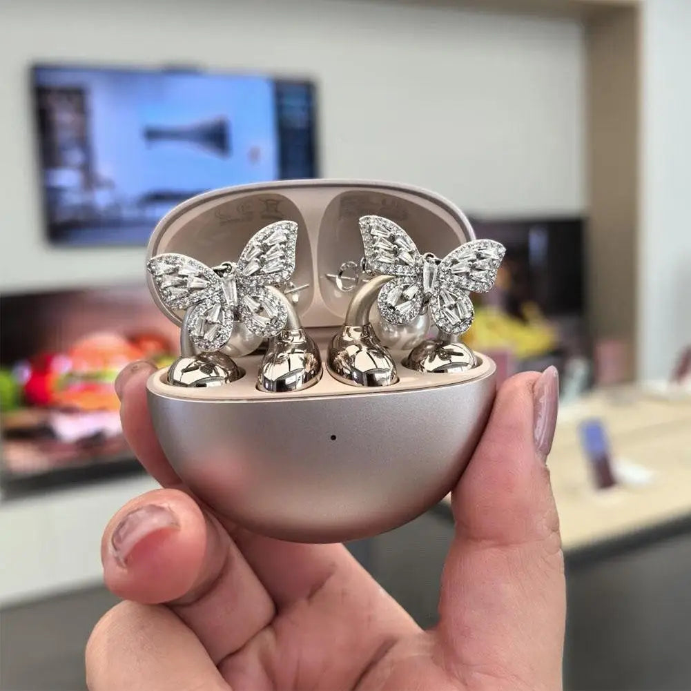 1 Pair Clip-On Earbud Jewelry – Bow-Shaped Headphone Decoration for Women | Exquisite Open-Ear Earphone Accessory & Gift