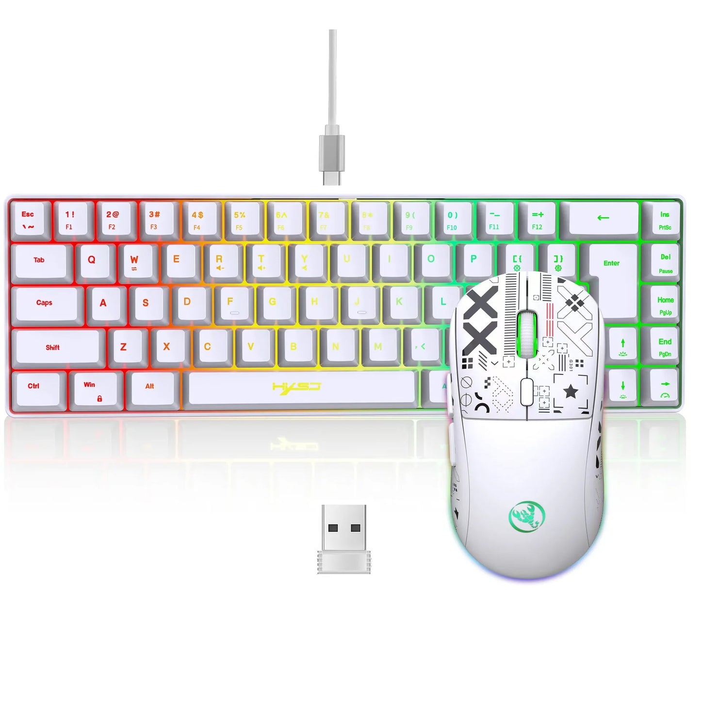 60% Gaming Keyboard and Mouse Combo – Compact Wired RGB Keyboard & Mouse Set for PC, Laptop & Office Use (White)