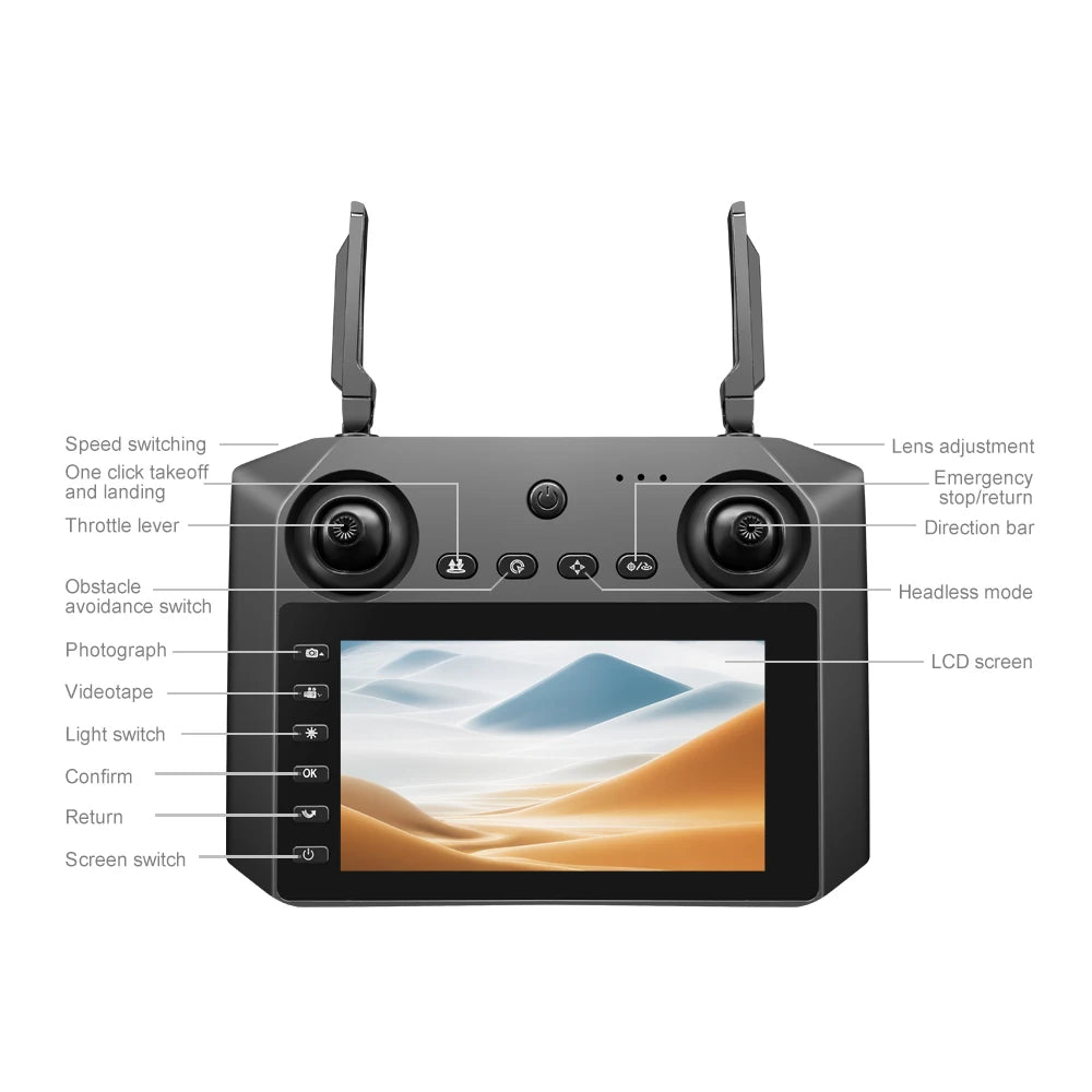 Drone 4K HD Brushless Motor with Dual Cameras & 4.5" Screen Remote – Obstacle Avoidance Quadcopter for Kids & Adults